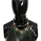 Dolce & Gabbana Green Leaves Gold Brass Crystal Flower Pendant Necklace