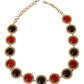 Dolce & Gabbana Red Purple Crystal Floral Chain Statement Gold Brass Necklace