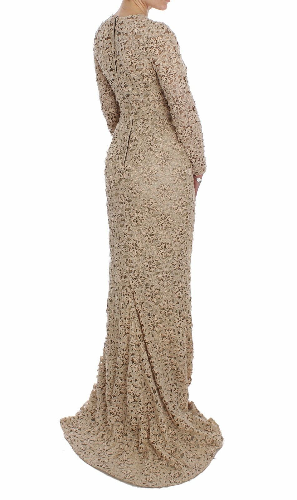 Dolce & Gabbana Beige Floral Lace Sheath Maxi Dress