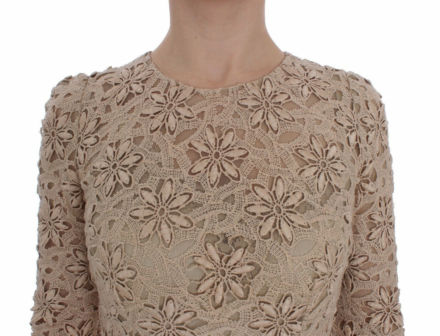 Dolce & Gabbana Beige Floral Lace Sheath Maxi Dress