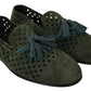 Dolce & Gabbana Green Suede Breathable Slippers Loafers Shoes