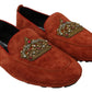 Dolce & Gabbana Orange Leather Moccasins Crystal Crown Slippers Shoes