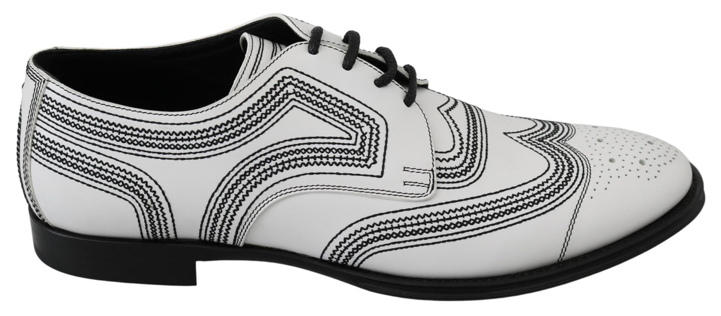 Dolce & Gabbana White Leather Derby Formal Black Lace Shoes