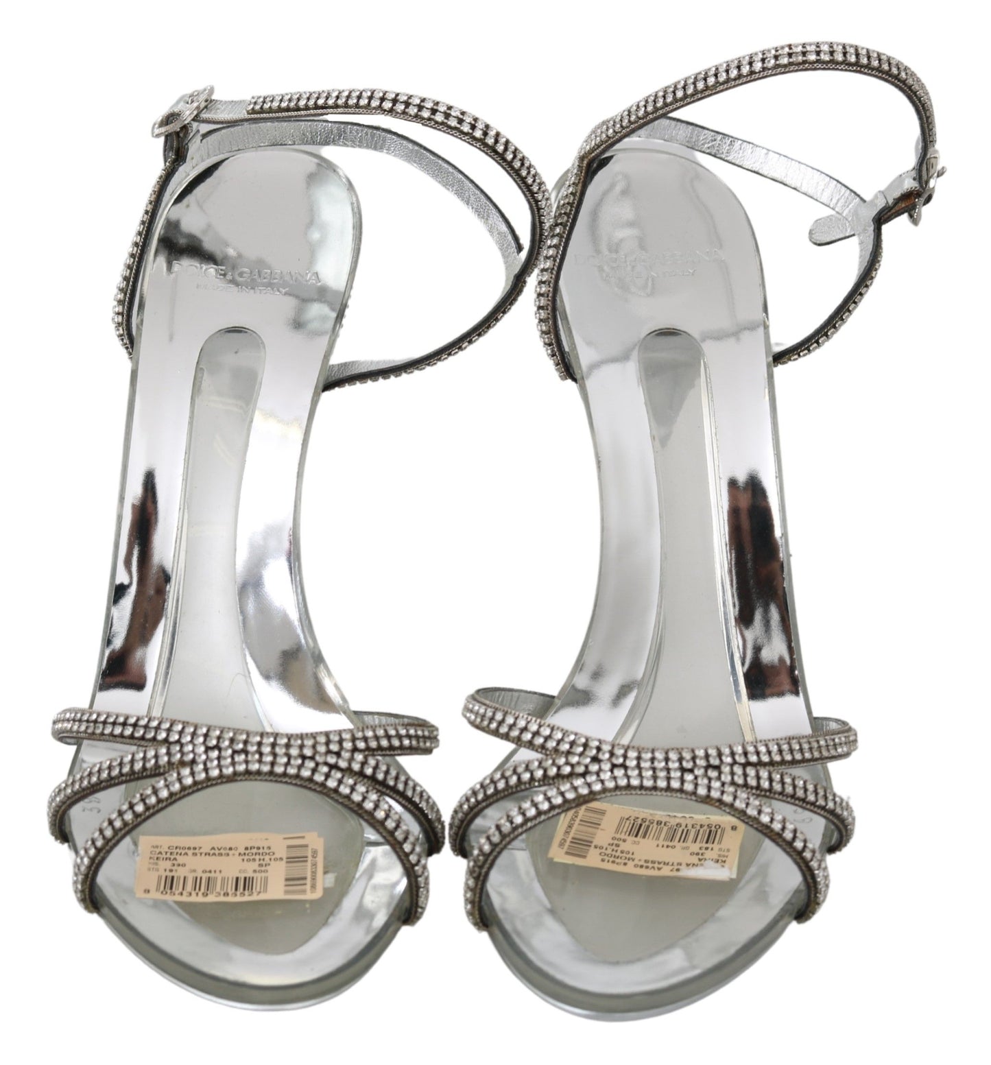 Dolce & Gabbana Silver Crystal Ankle Strap Sandals