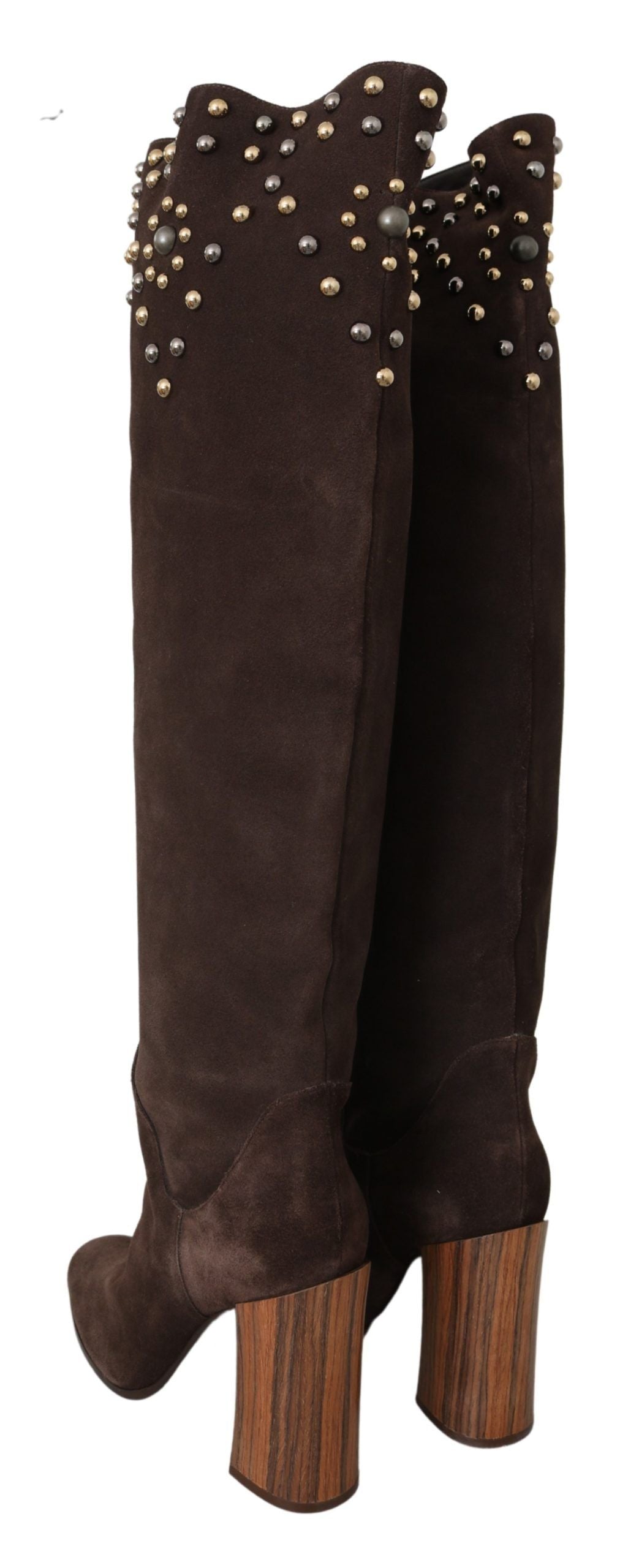 Dolce & Gabbana Brown Suede Studded Knee High Shoes Boots