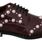 Dolce & Gabbana Bordeaux Leather Crystal Pearls Formal Shoes