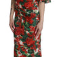 Dolce & Gabbana Red Floral Sheath Midi Silk Stretch Dress