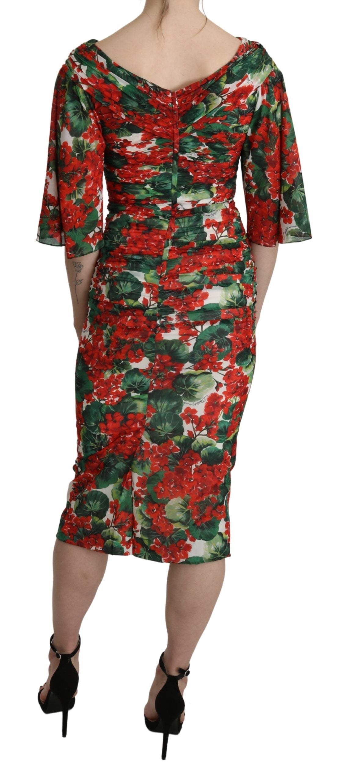 Dolce & Gabbana Red Floral Sheath Midi Silk Stretch Dress