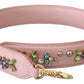 Dolce & Gabbana Pink Leather Crystal Stud Accessory Shoulder Strap