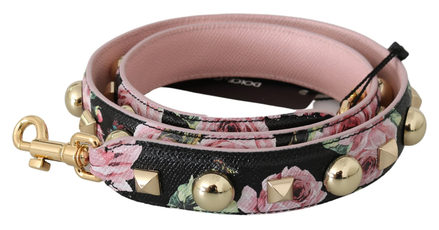 Dolce & Gabbana Pink Floral Leather Stud Accessory Shoulder Strap