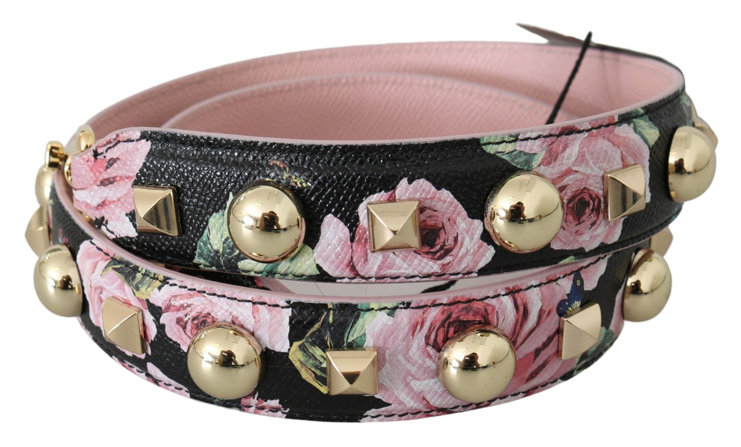 Dolce & Gabbana Pink Floral Leather Stud Accessory Shoulder Strap