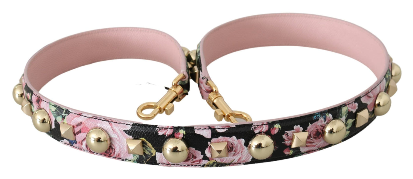 Dolce & Gabbana Pink Floral Leather Stud Accessory Shoulder Strap