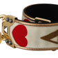 Dolce & Gabbana Gold White Textile Leather AMORE Shoulder Strap