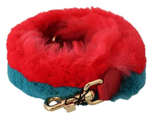 Dolce & Gabbana Red Blue Rabbit Fur Leather Shoulder Strap