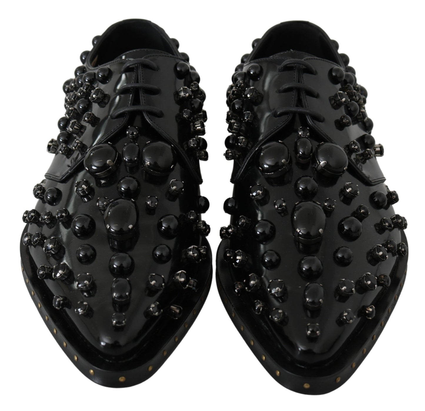 Dolce & Gabbana Black Leather Crystals Dress Broque Shoes