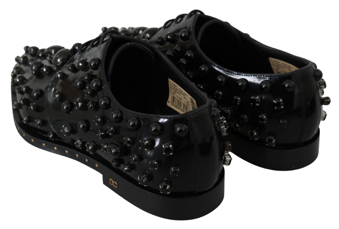 Dolce & Gabbana Black Leather Crystals Dress Broque Shoes