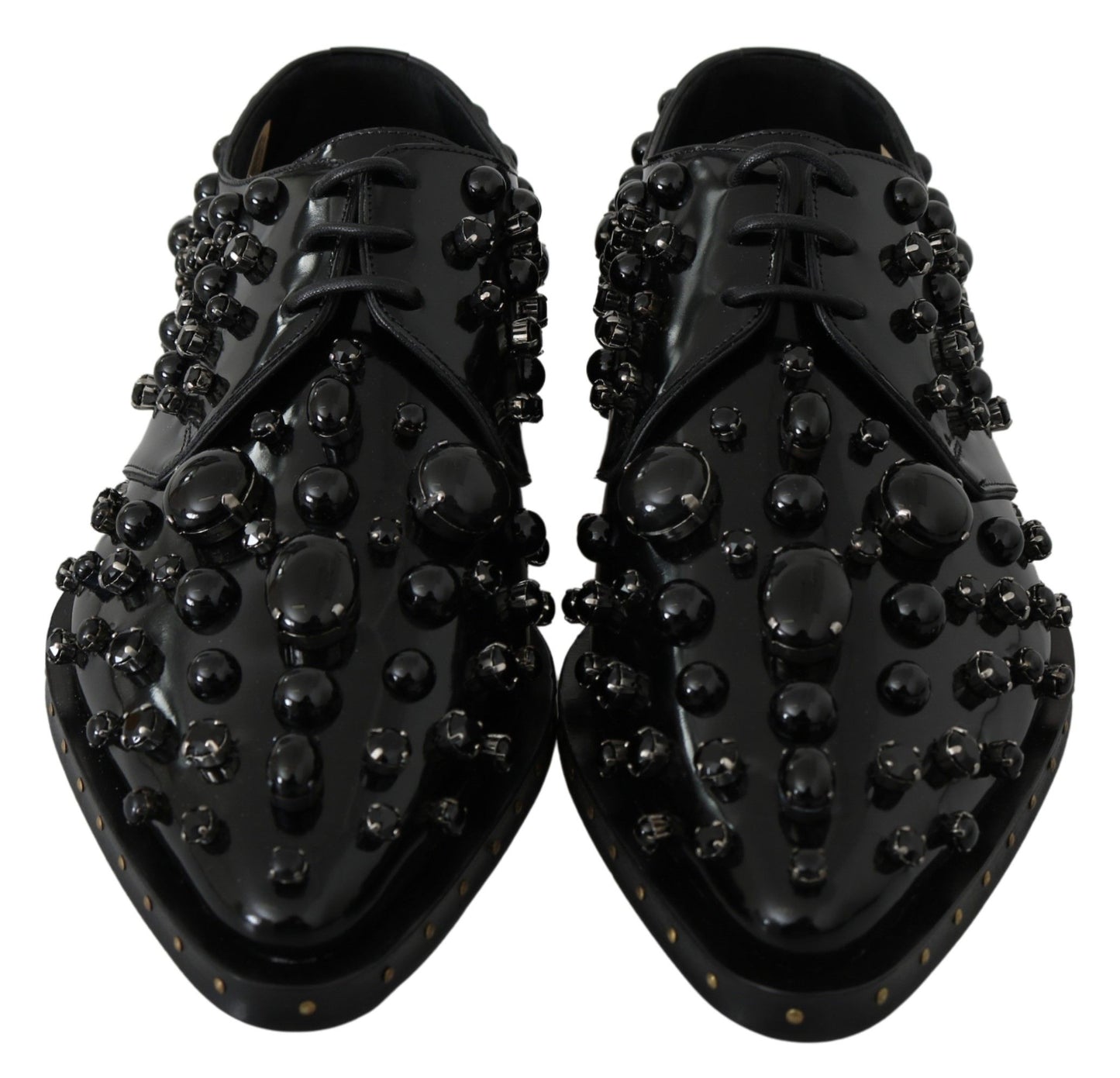 Dolce & Gabbana Black Leather Crystals Dress Broque Shoes