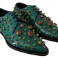 Dolce & Gabbana Green Leather Crystal Dress Broque Shoes