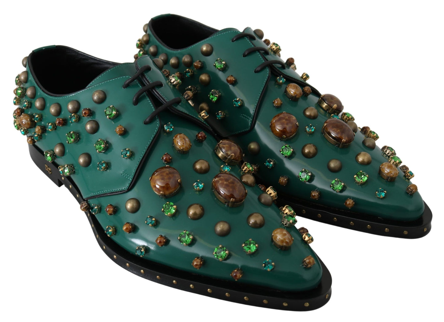 Dolce & Gabbana Green Leather Crystal Dress Broque Shoes