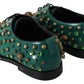 Dolce & Gabbana Green Leather Crystal Dress Broque Shoes