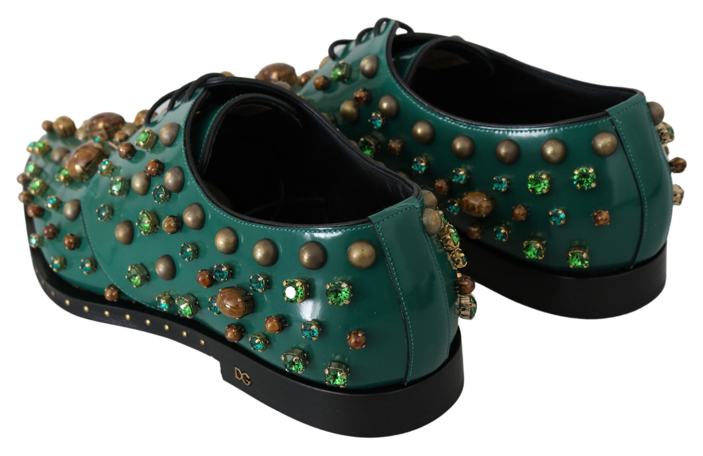 Dolce & Gabbana Green Leather Crystal Dress Broque Shoes