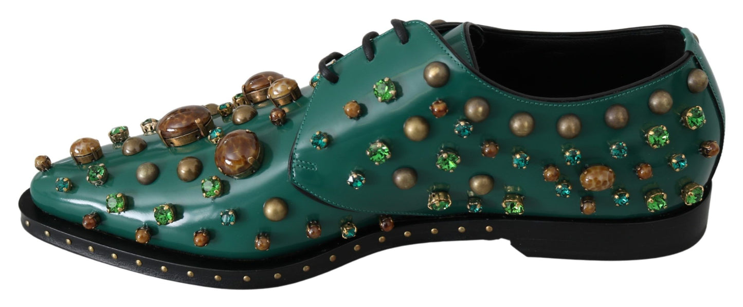 Dolce & Gabbana Green Leather Crystal Dress Broque Shoes