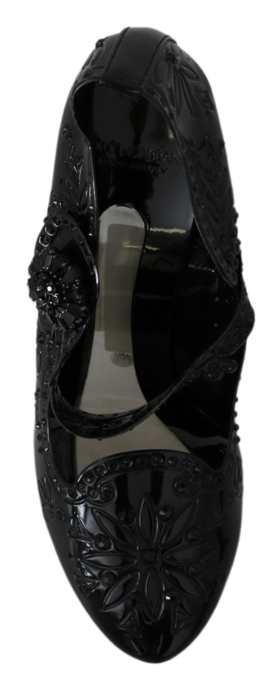 Dolce & Gabbana Black Floral Crystal CINDERELLA Heels Shoes