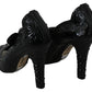 Dolce & Gabbana Black Floral Crystal CINDERELLA Heels Shoes