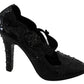 Dolce & Gabbana Black Floral Crystal CINDERELLA Heels Shoes