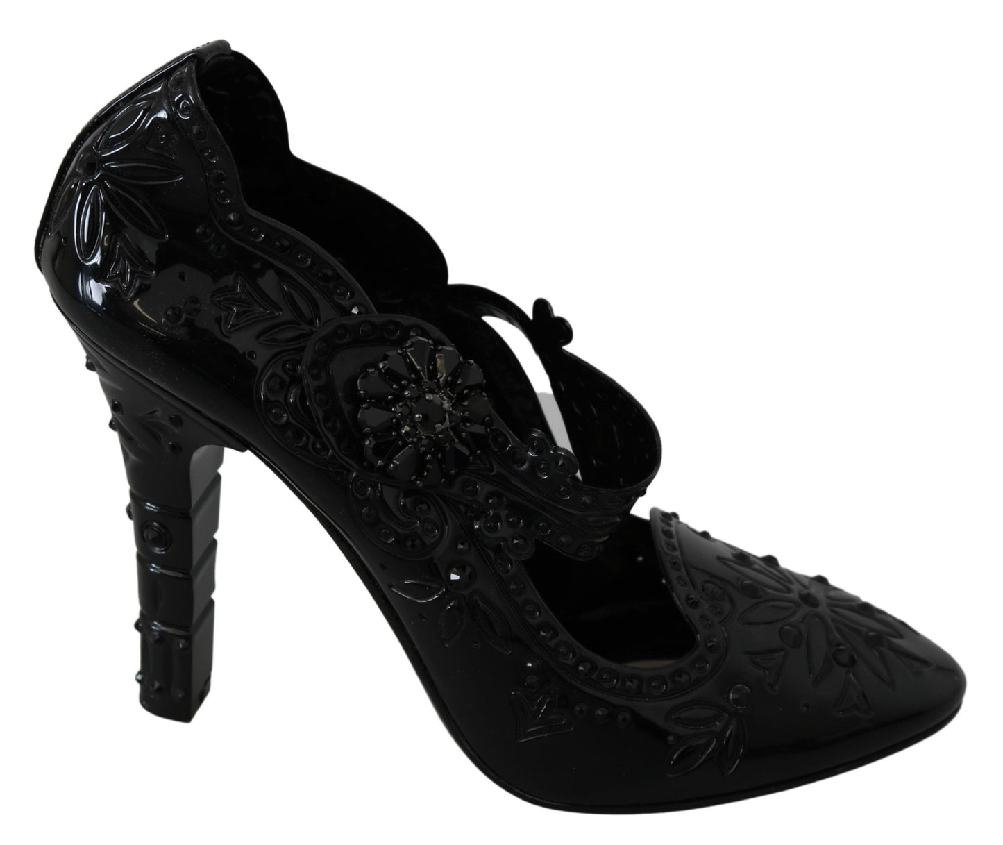 Dolce & Gabbana Black Floral Crystal CINDERELLA Heels Shoes