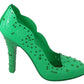 Dolce & Gabbana Green Crystal Floral CINDERELLA Heels Shoes