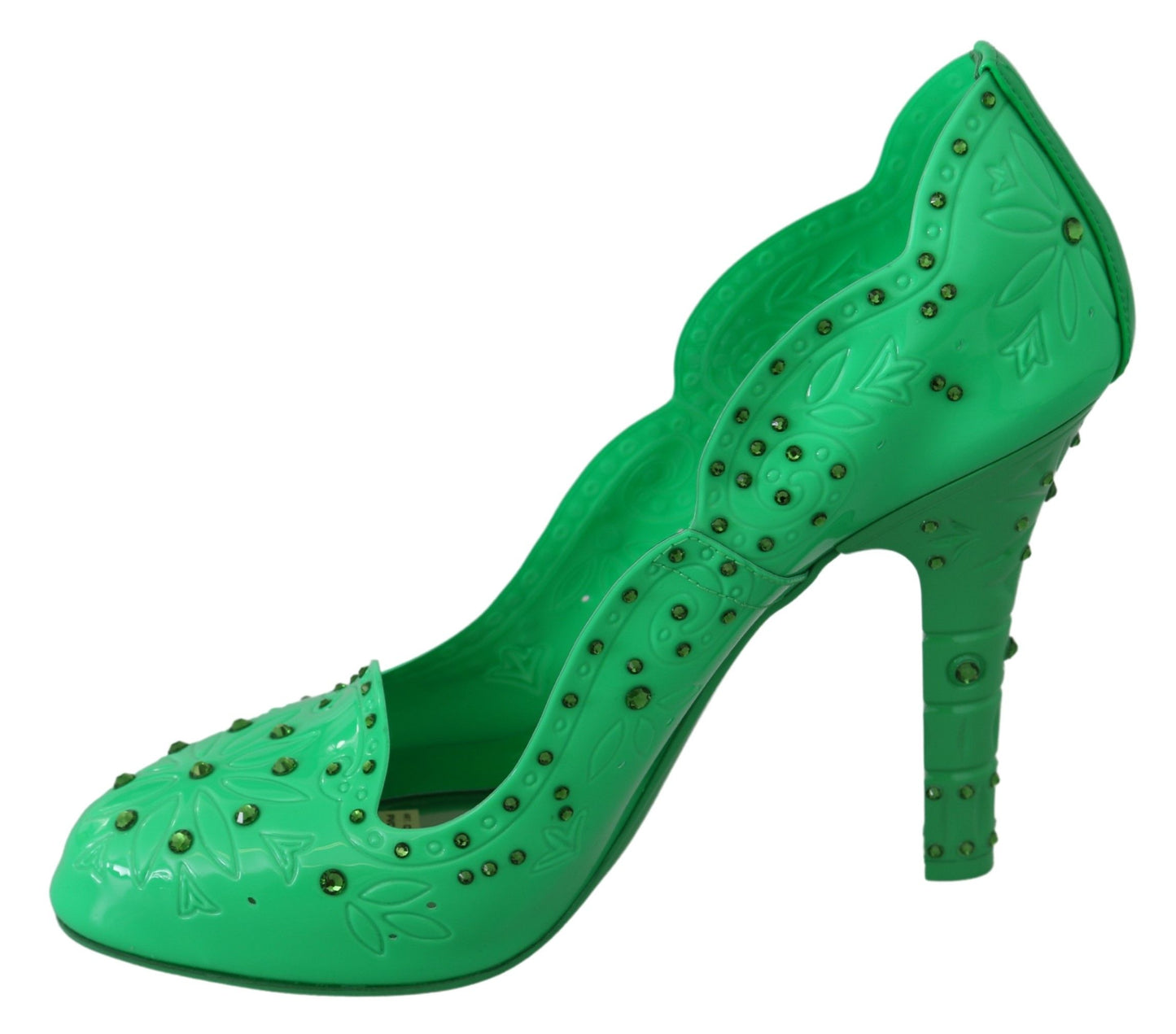 Dolce & Gabbana Green Crystal Floral CINDERELLA Heels Shoes