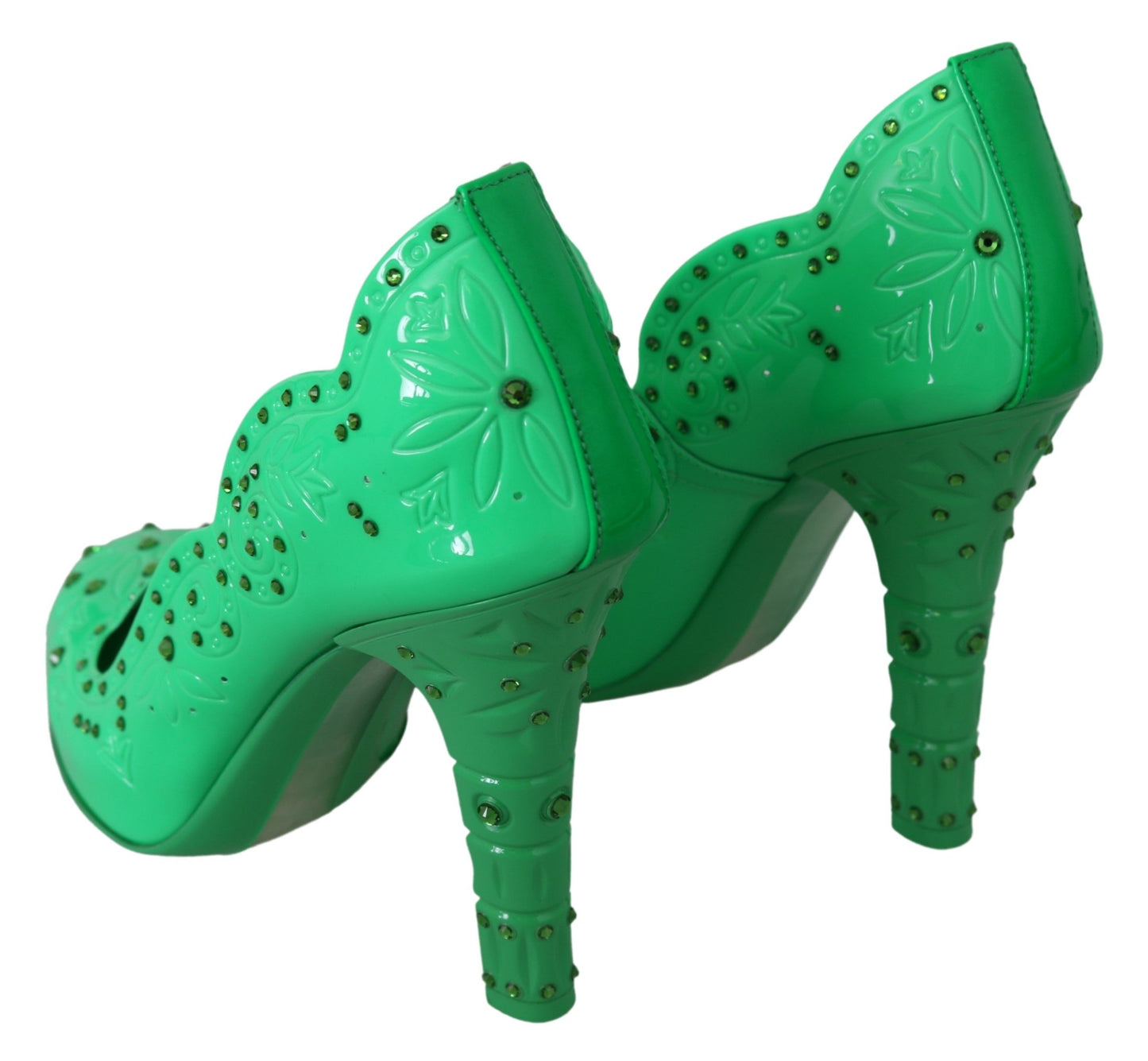 Dolce & Gabbana Green Crystal Floral CINDERELLA Heels Shoes