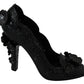 Dolce & Gabbana Black Floral Crystal CINDERELLA Heels Shoes