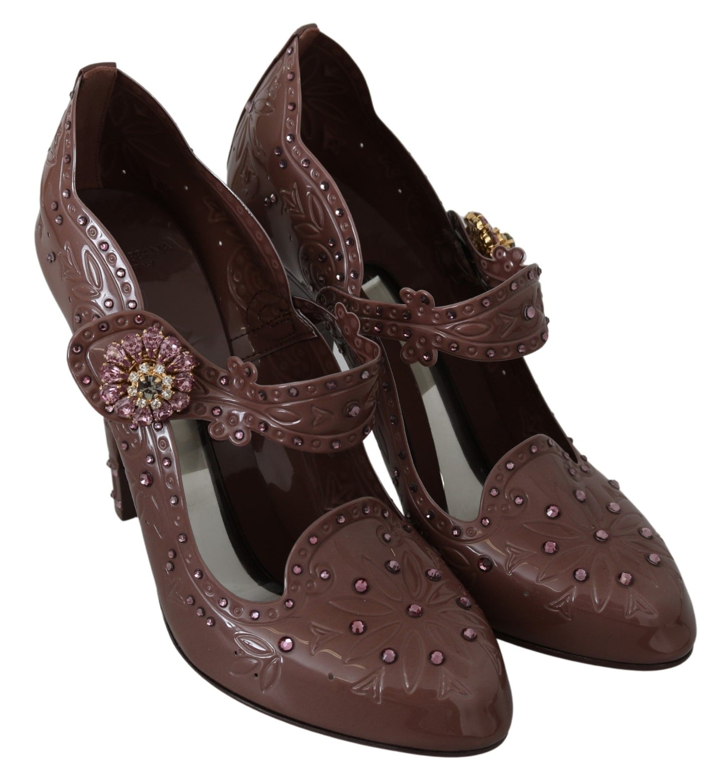 Dolce & Gabbana Brown Floral Crystal CINDERELLA Heels Shoes