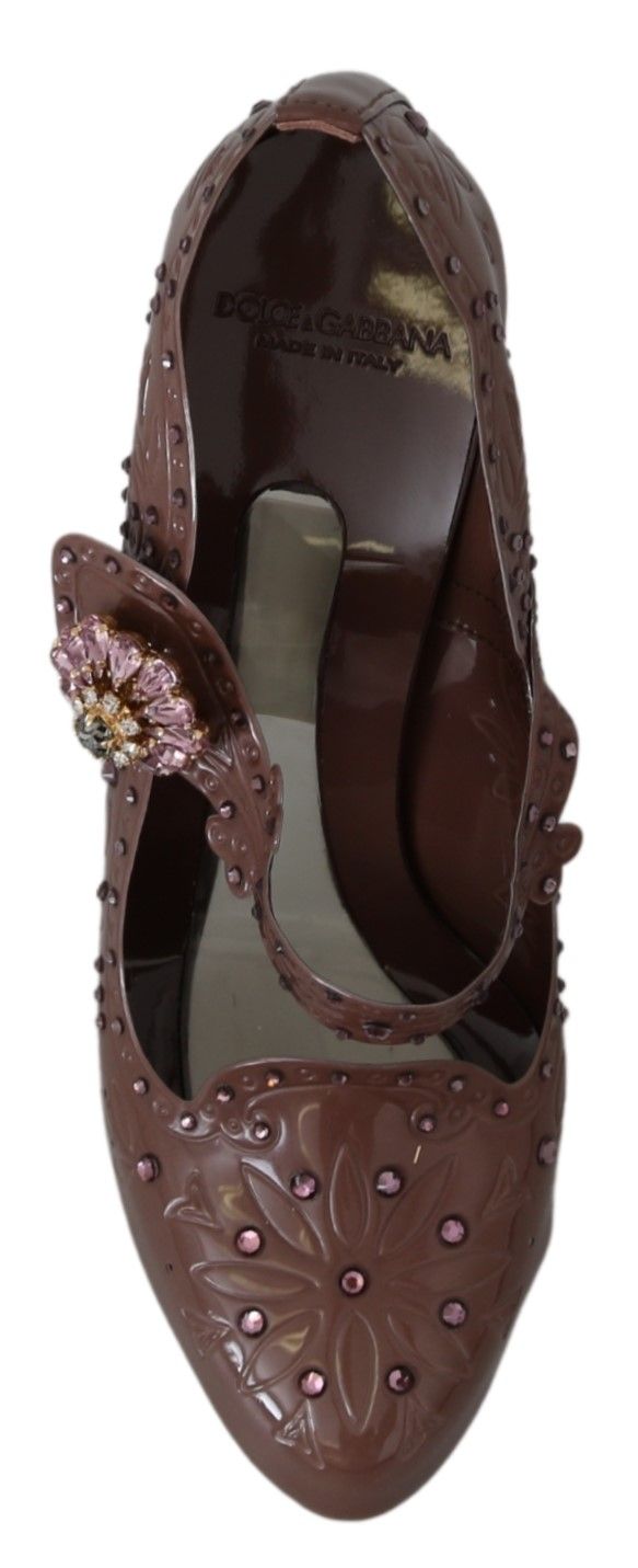 Dolce & Gabbana Brown Floral Crystal CINDERELLA Heels Shoes