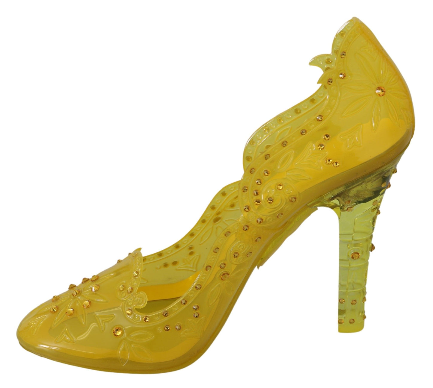 Dolce & Gabbana Yellow Floral Crystal CINDERELLA Heels Shoes