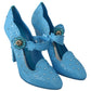 Dolce & Gabbana Blue Floral Crystal CINDERELLA Heels Shoes