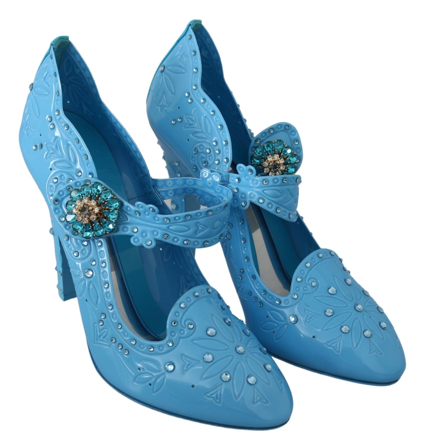 Dolce & Gabbana Blue Floral Crystal CINDERELLA Heels Shoes