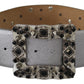 Dolce & Gabbana Silver Leather Crystal Stud Logo Buckle Belt