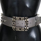 Dolce & Gabbana Silver Leather Crystal Stud Logo Buckle Belt