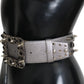 Dolce & Gabbana Silver Leather Crystal Stud Logo Buckle Belt