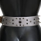 Dolce & Gabbana Silver Leather Crystal Stud Logo Buckle Belt