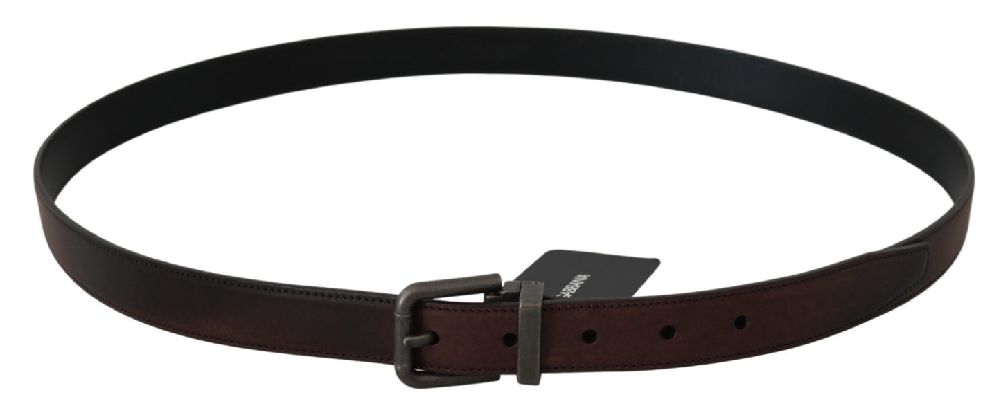 Dolce & Gabbana Solid Brown Leather Gray Buckle Belt