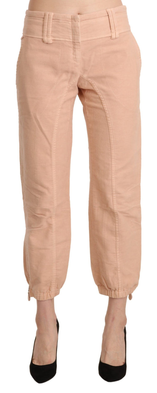 Ermanno Scervino Beige Mid Waist Cropped Cotton Trouser Pants