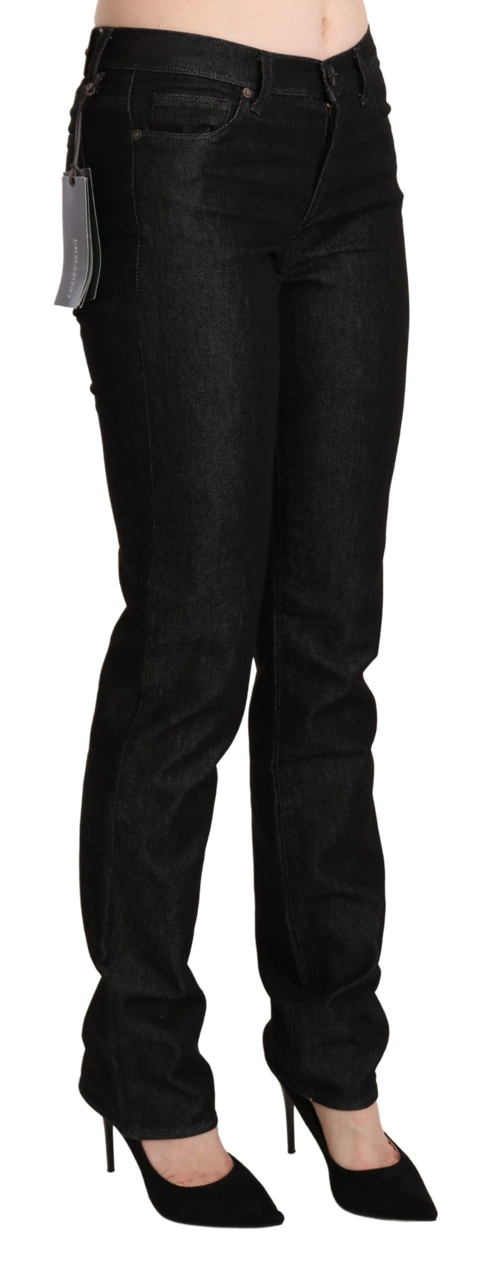 Ermanno Scervino Black Mid Waist Skinny Slim Denim Trouser