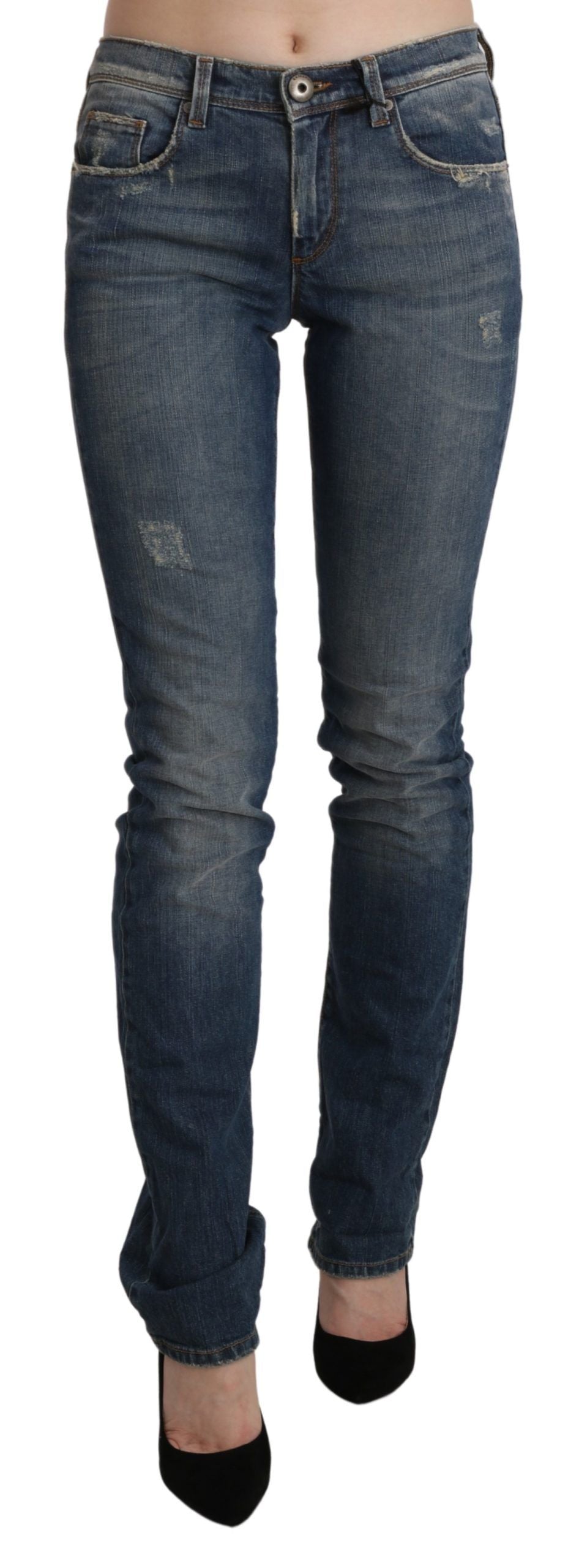 Ermanno Scervino Blue Washed Mid Waist Skinny Denim Jeans