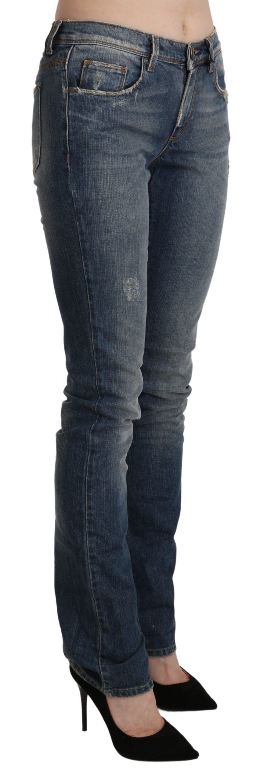 Ermanno Scervino Blue Washed Mid Waist Skinny Denim Jeans