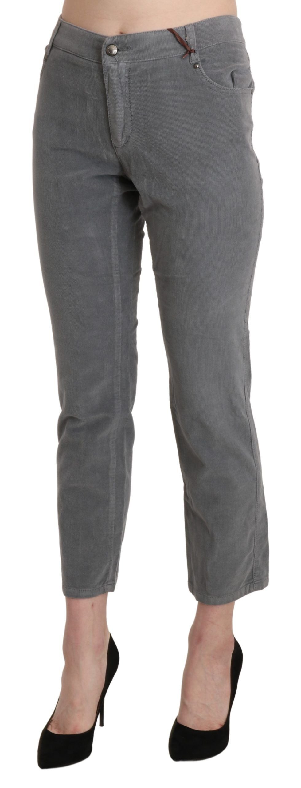 Ermanno Scervino Gray Cropped Cotton Stretch Trouser Pants