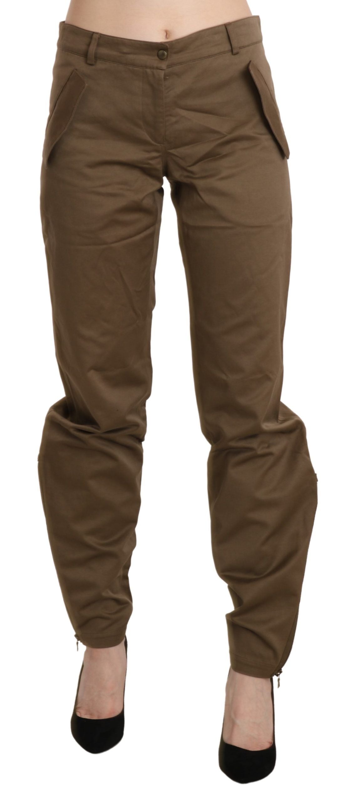 Ermanno Scervino Brown Mid Waist Straight Cotton Pants